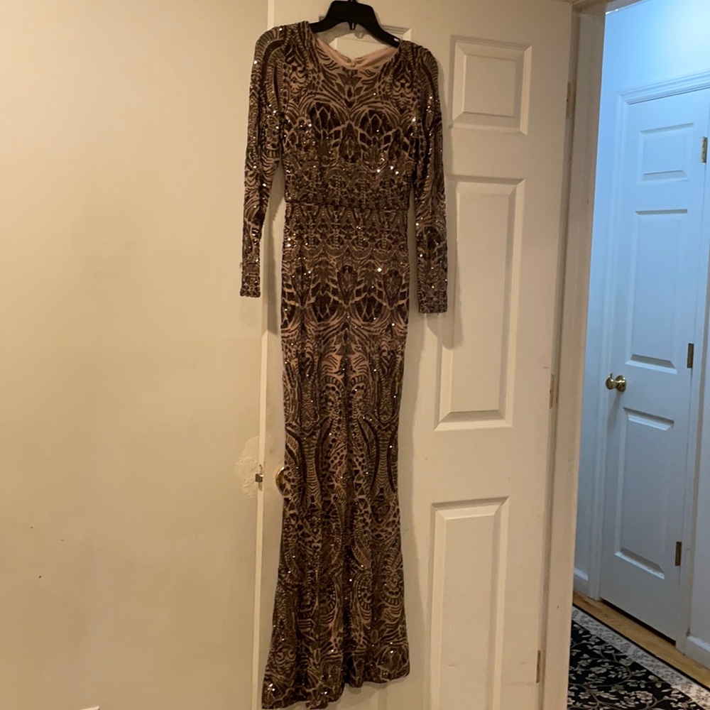 Betsy & Adam Sequin Maxi Dress in Bronze